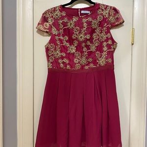 Short sleeve Cranberry and Gold Dress